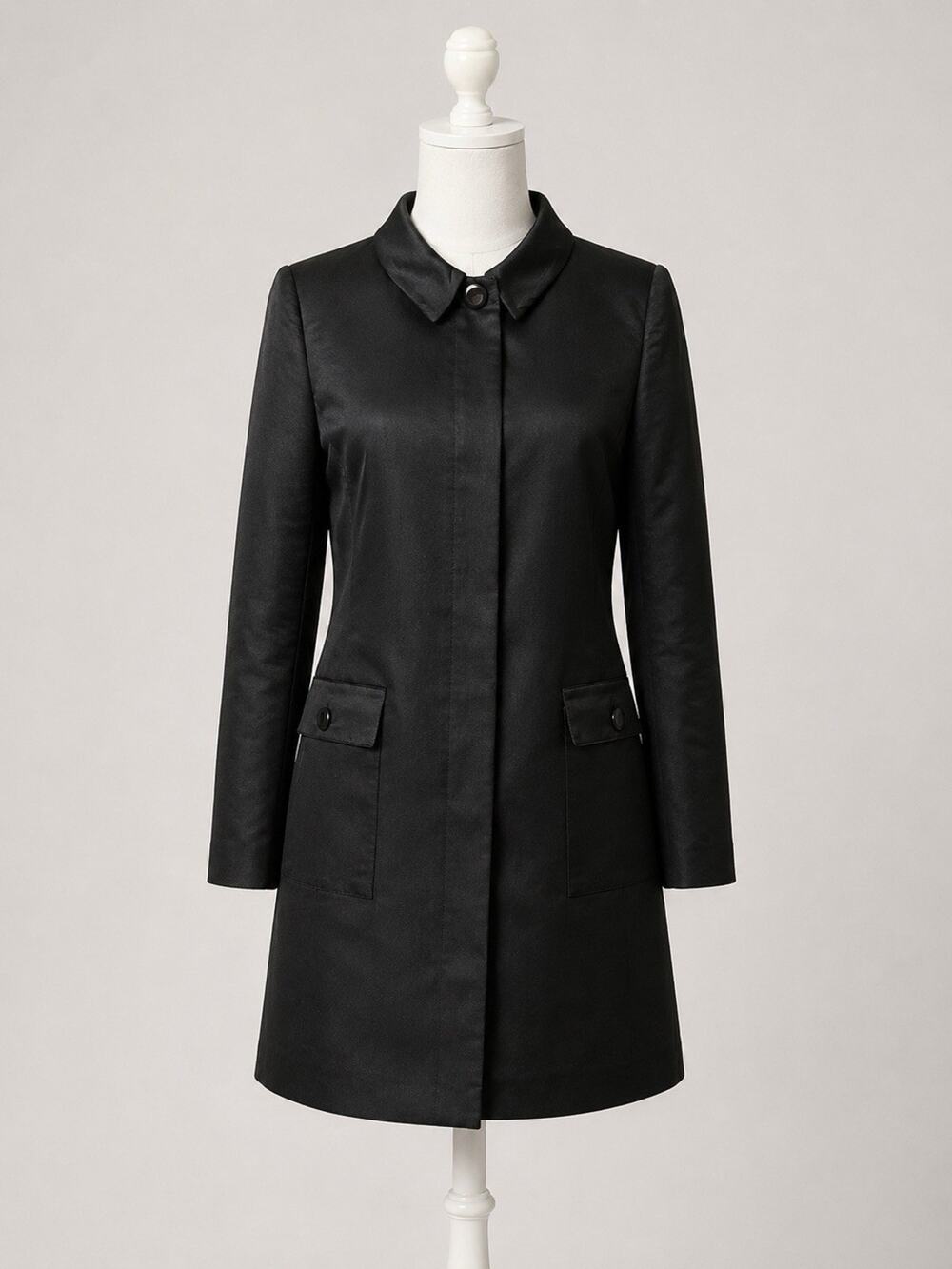 Oscar de la Renta Silk Blend Black Satin Evening Opera Coat Jacket Size 12